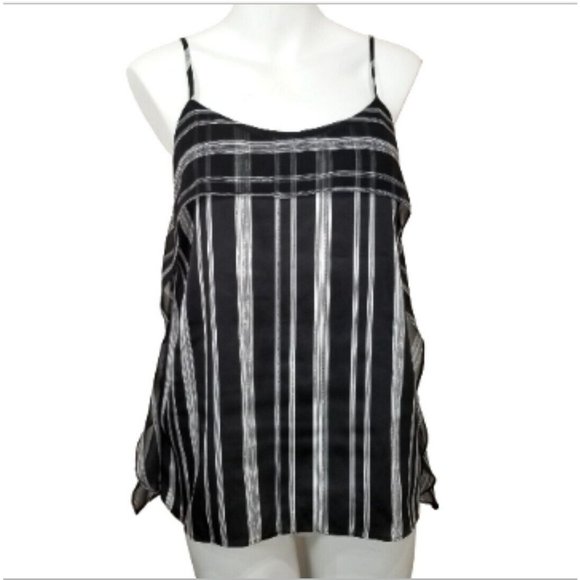BCBG Generation Womens Casual Tank Top Small Black Striped Tiered Front Ruffle - Picture 1 of 9